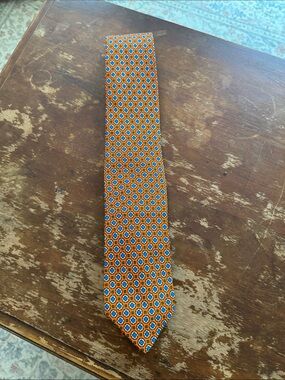Polo Classic Men's Orange Geometric Silk Tie 100% silk EUC